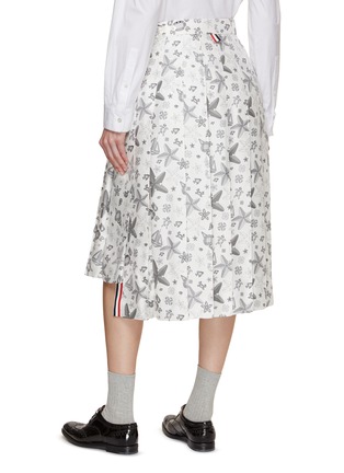 Back View - Click To Enlarge - THOM BROWNE  - Allover Sea Print Silk Pleated Skirt