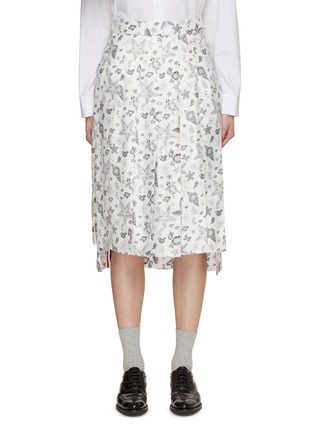 Main View - Click To Enlarge - THOM BROWNE  - Allover Sea Print Silk Pleated Skirt