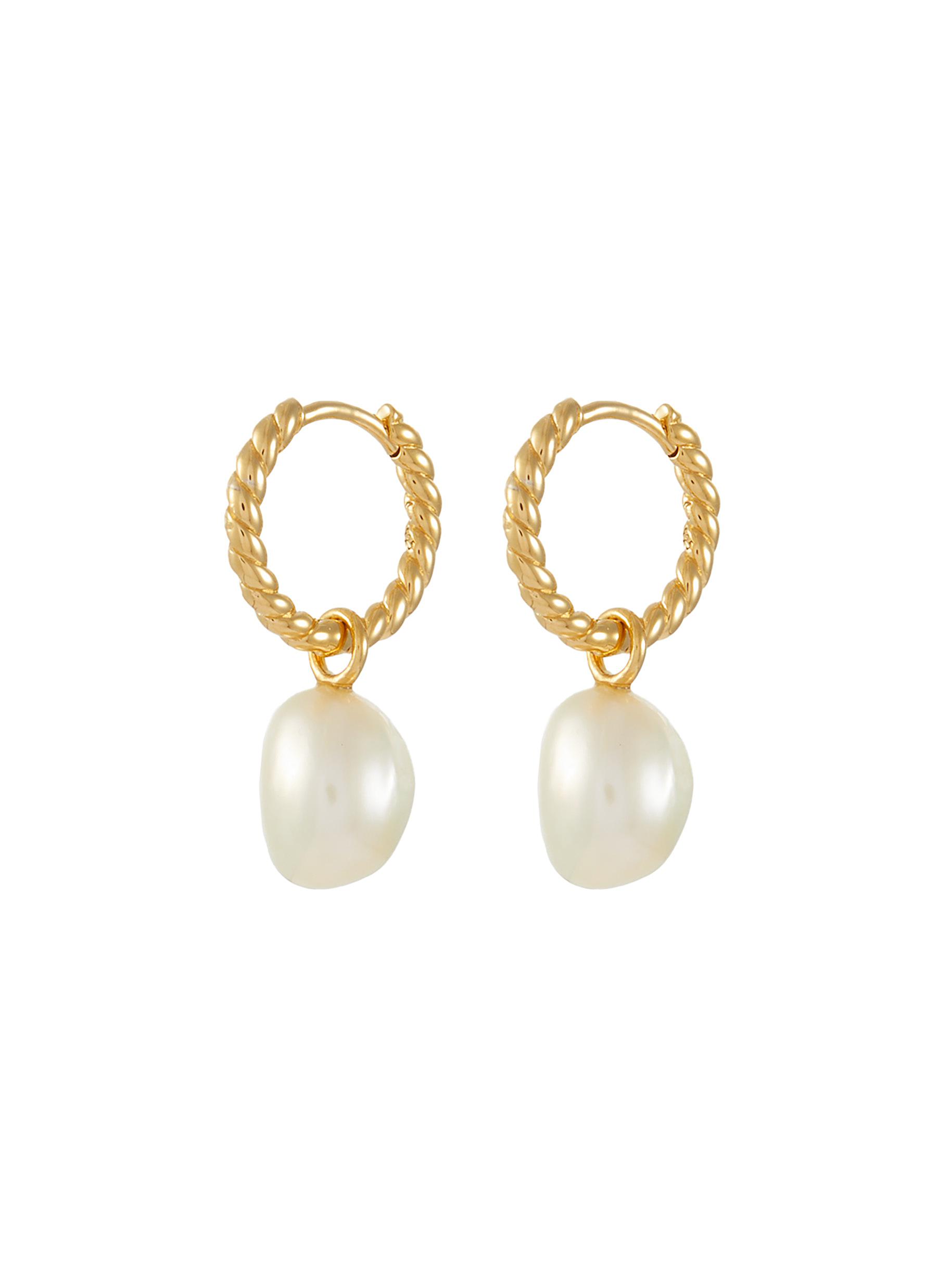 Pearl 18K Gold Plated Brass Twisted Small Drop Hoop Earrings