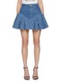 Main View - Click To Enlarge - BALMAIN - Laser Grid Pleated Medium Washed Denim Skirt