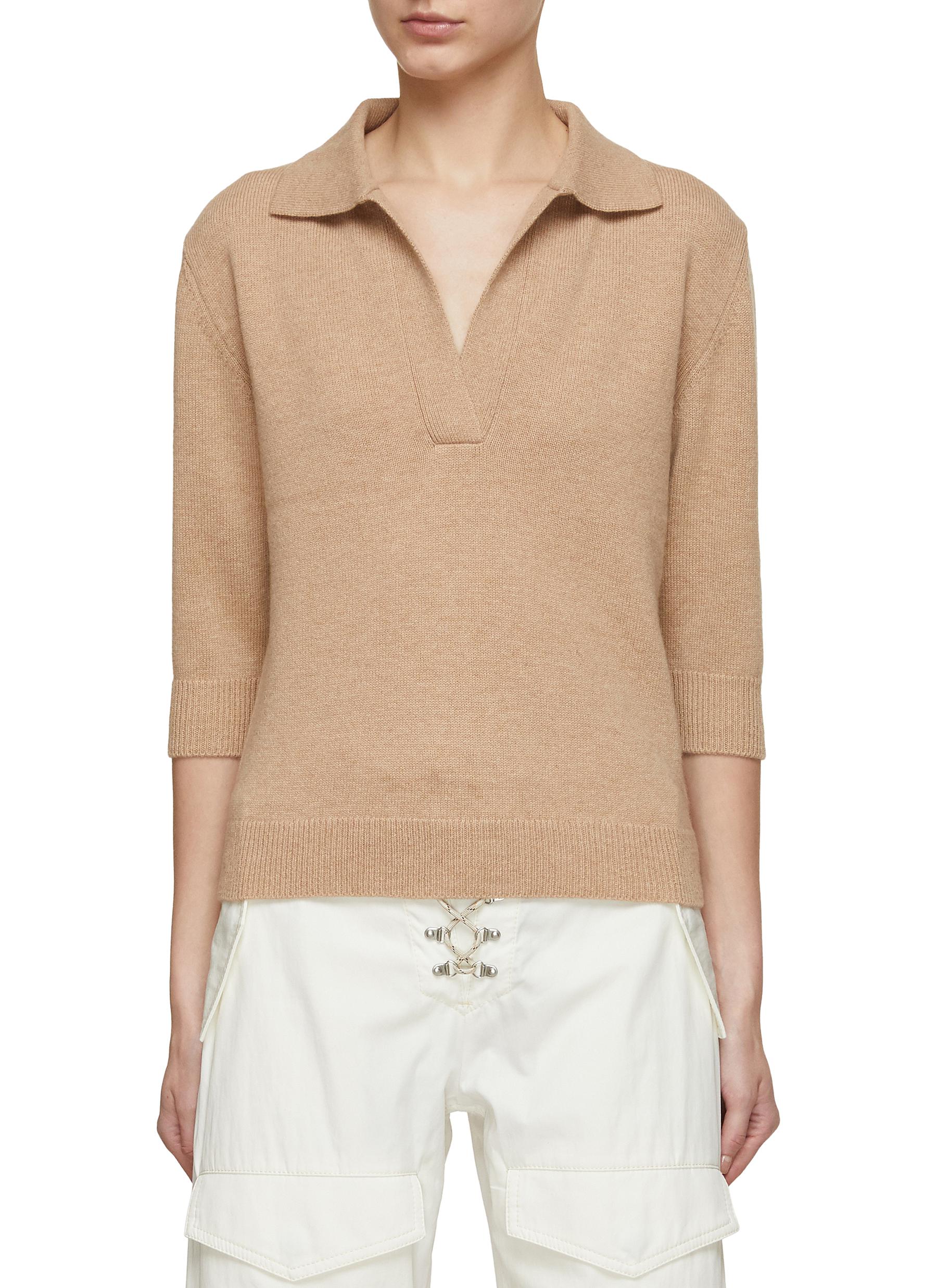 Cashmere Wool Knit Polo Top