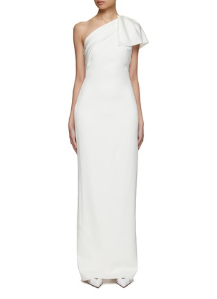 Main View - Click To Enlarge - ROLAND MOURET - Asymmetrical Bow Shoulder Satin Gown