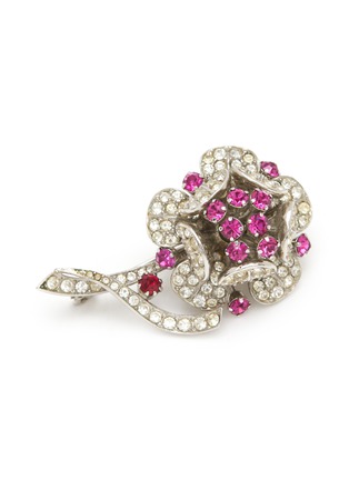 Detail View - Click To Enlarge - LANE CRAWFORD VINTAGE ACCESSORIES - Schoffel Austria Rhodium Diamante Pink Flower 3D Brooch