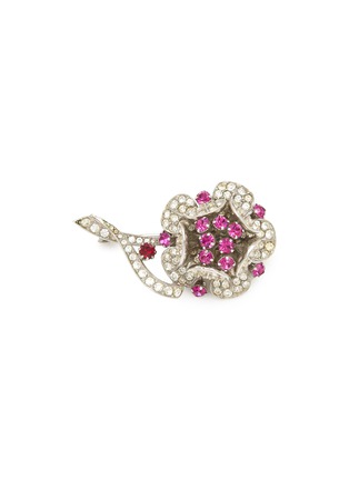 Main View - Click To Enlarge - LANE CRAWFORD VINTAGE ACCESSORIES - Schoffel Austria Rhodium Diamante Pink Flower 3D Brooch