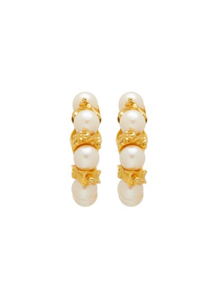 Main View - Click To Enlarge - LANE CRAWFORD VINTAGE ACCESSORIES - Unsigned Gold Tone Faux Pearl Hoop Clip On Earrings