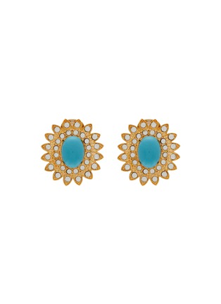 Main View - Click To Enlarge - LANE CRAWFORD VINTAGE ACCESSORIES - Scaasi Gold Tone Diamante Faux Turquoise Clip On Earrings
