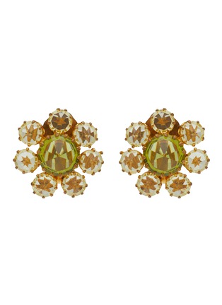 Main View - Click To Enlarge - LANE CRAWFORD VINTAGE ACCESSORIES - Unsigned Gold Tone Amber Crystals Chartreuse Diamante Clip On Earrings