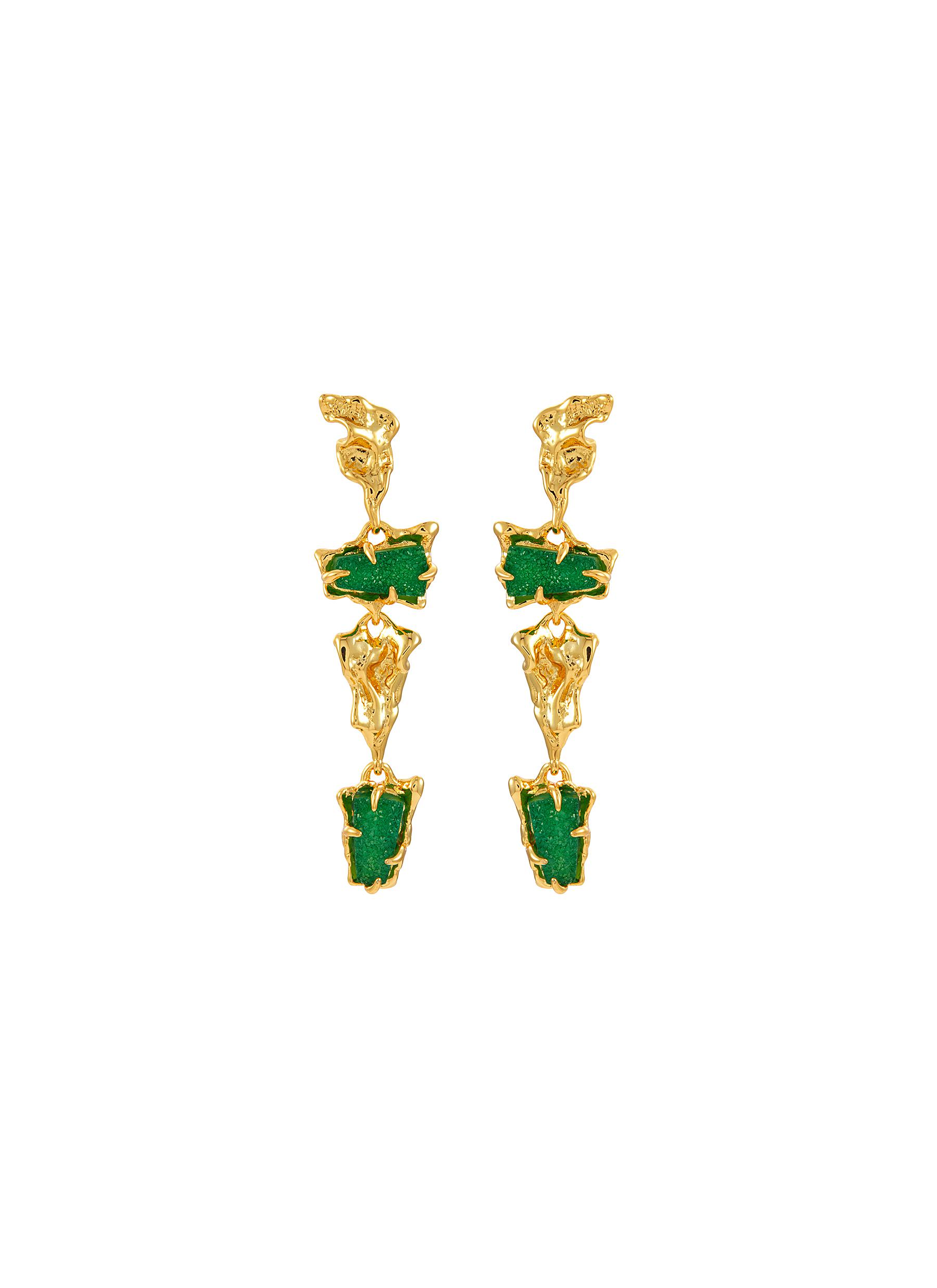 Mobile 14K Gold Plated Green Druzy Brass Earrings