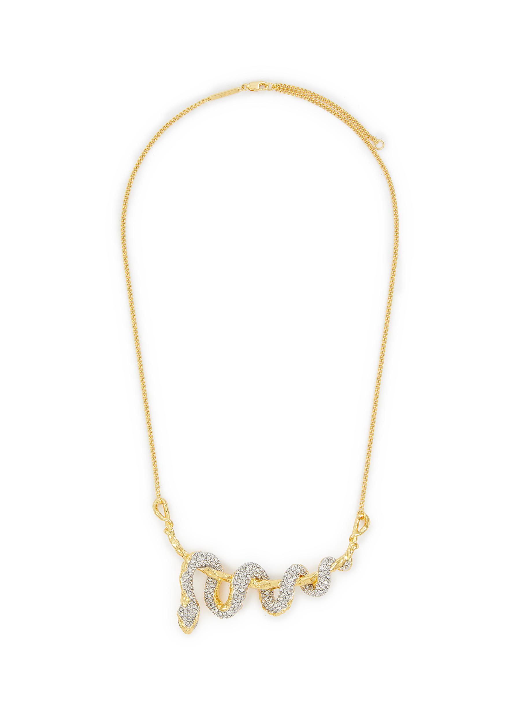 Coiled Serpent 14K Gold & Rhodium Plated Brass Crystal Necklace