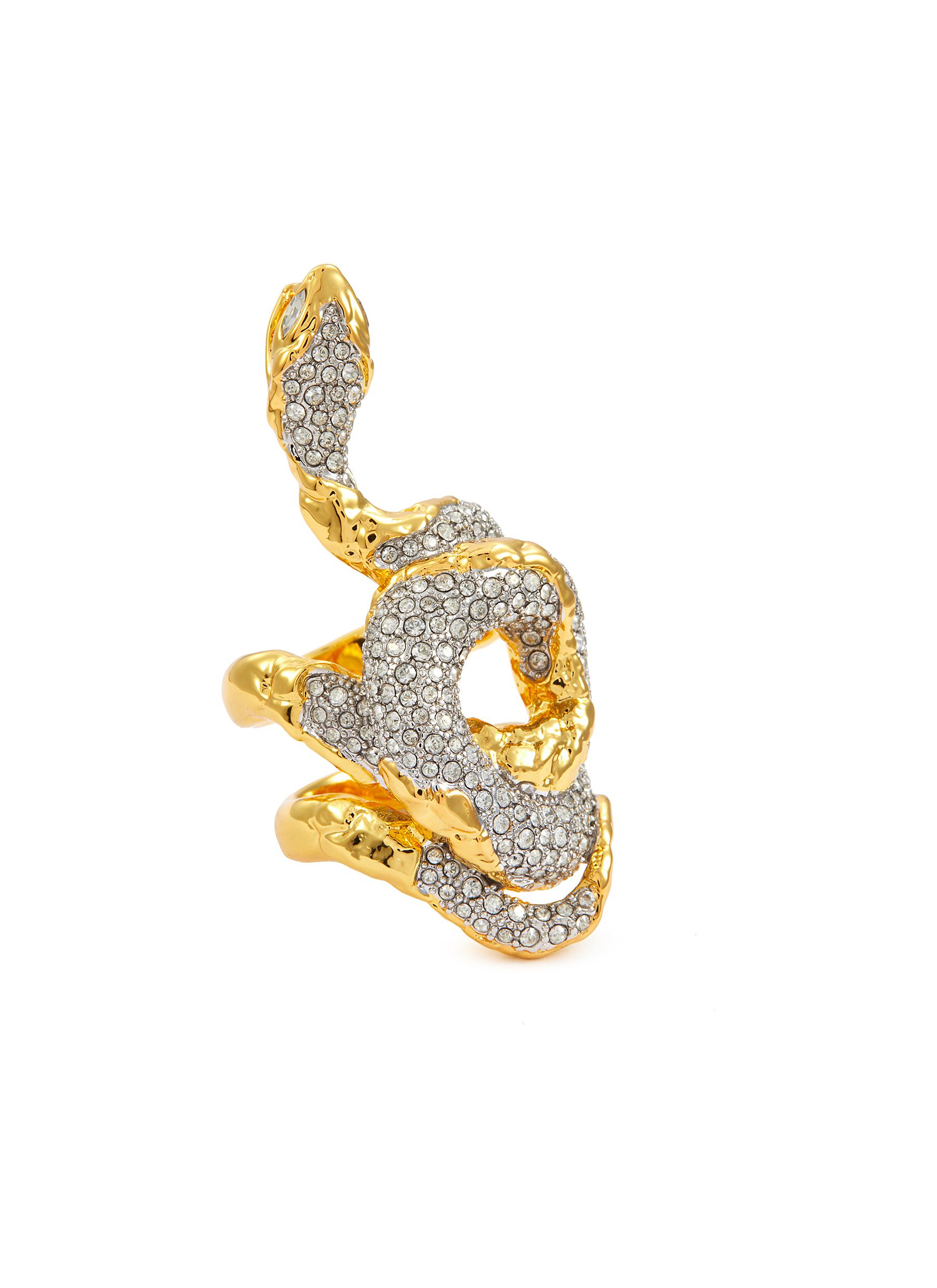 Serpent 14K Gold & Rhodium Plated Brass Crystal Pavé Ring