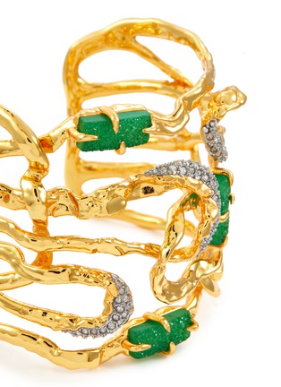 Detail View - Click To Enlarge - ALEXIS BITTAR - Wide Maze 14K Gold & Rhodium Plated Brass Green Druzy Cuff Bracelet