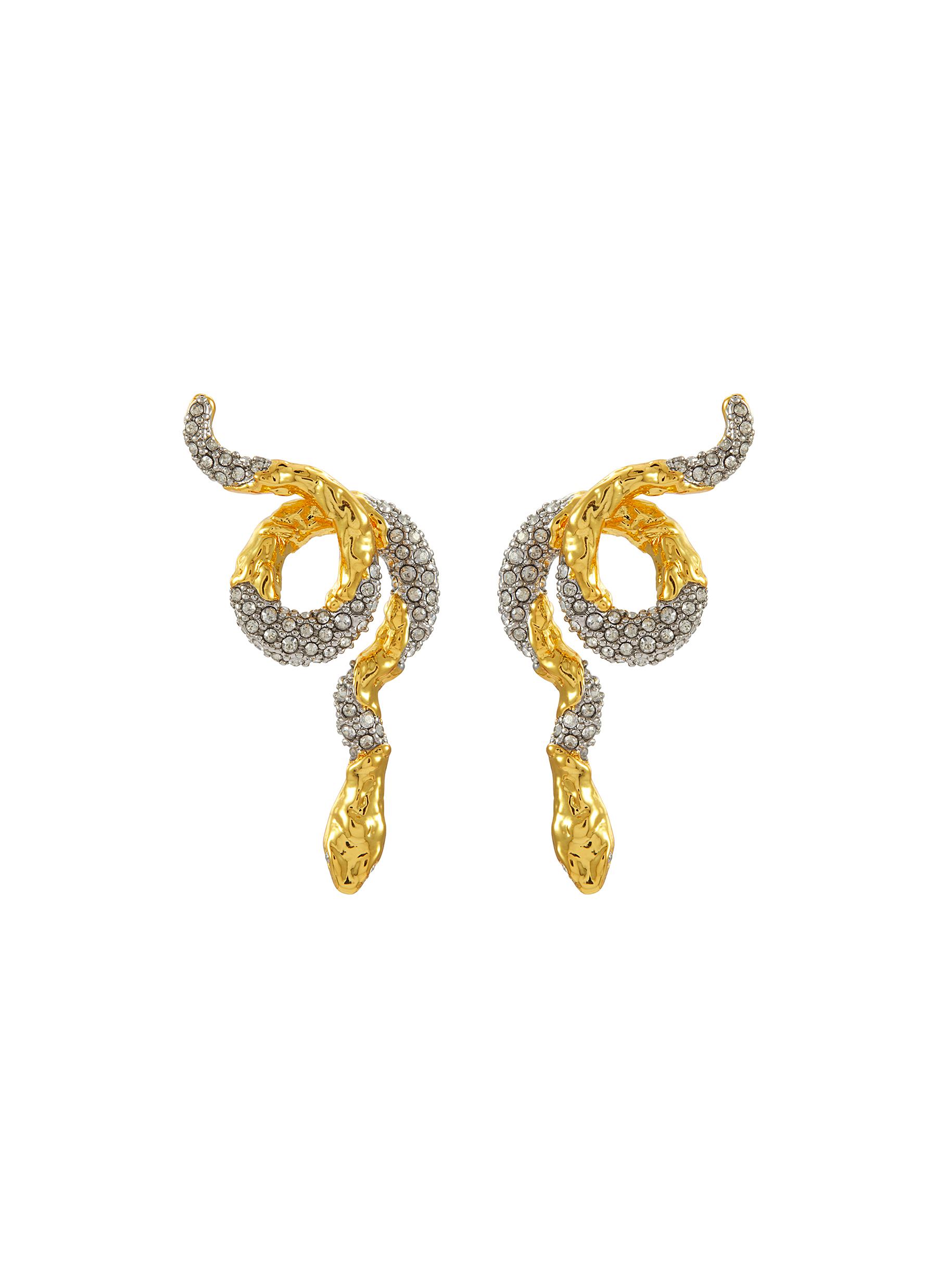 Serpent Crawler 14K & Rhodium Plated Brass Crystal Earrings