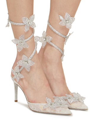 Figure View - Click To Enlarge - RENÉ CAOVILLA - Cleo 80 Lace Strass Embellished Satin Pumps