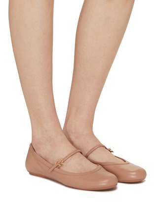 Figure View - Click To Enlarge - GIANVITO ROSSI - Carla Leather Mary Jane Ballerina Flats