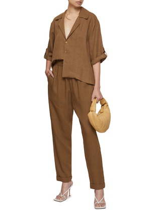 Figure View - Click To Enlarge - LE KASHA - Coin Button Cropped Linen Shirt