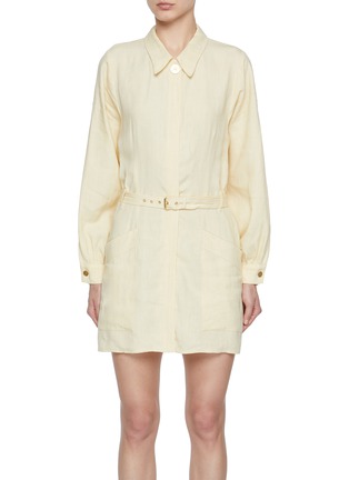 Main View - Click To Enlarge - LE KASHA - Belted Linen Shirt Dress