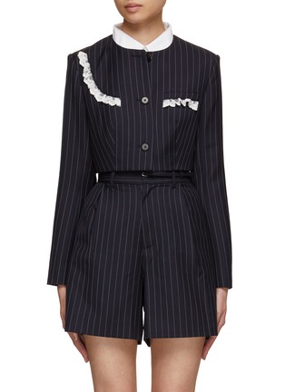 Main View - Click To Enlarge - MING MA - Lace Decor Pinstripe Blazer