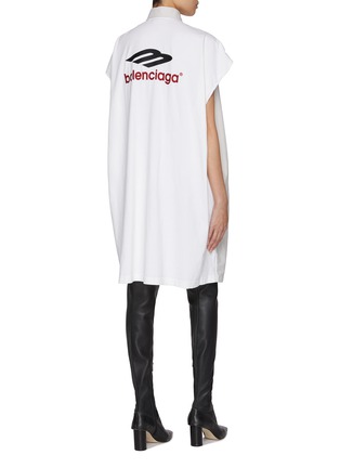 Back View - Click To Enlarge - BALENCIAGA - Logo Print Capsleeve Hybrid Shirt Cotton Dress