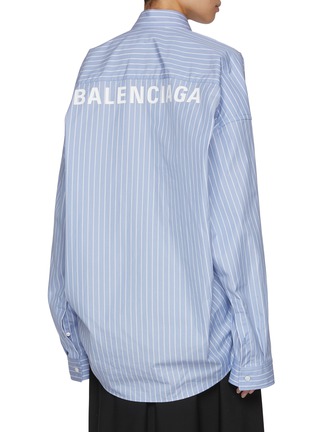 Back View - Click To Enlarge - BALENCIAGA - Striped Logo Back Oversized Cotton Shirt