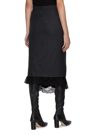 Back View - Click To Enlarge - BALENCIAGA - Lace Trim Pinstripe Wool Skirt