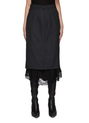 Main View - Click To Enlarge - BALENCIAGA - Lace Trim Pinstripe Wool Skirt
