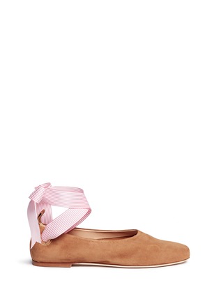 Main View - Click To Enlarge - FABIO RUSCONI - Stripe ankle tie suede ballet flats