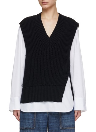 Main View - Click To Enlarge - MO&CO. - Ribbed Knit Vest With Collarless Shirt