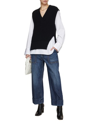 Figure View - Click To Enlarge - MO&CO. - Ribbed Knit Vest With Collarless Shirt