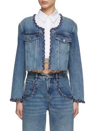 Main View - Click To Enlarge - MO&CO. - Braided Trim Cropped Denim Jacket