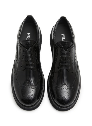 Detail View - Click To Enlarge - PRADA - Spazzolato Brushed Leather Derbies