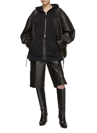 Figure View - Click To Enlarge - HELMUT LANG - Leather Knee Length Shorts