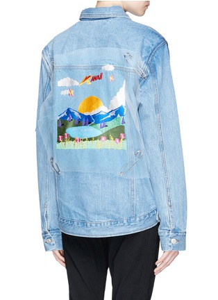Back View - Click To Enlarge - GROUND ZERO - Mixed anime patch asymmetric denim jacket