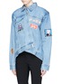 Front View - Click To Enlarge - GROUND ZERO - Mixed anime patch asymmetric denim jacket