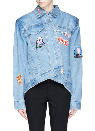 Main View - Click To Enlarge - GROUND ZERO - Mixed anime patch asymmetric denim jacket