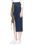 Front View - Click To Enlarge - JINNNN - Asymmetric denim and waffle textured skirt