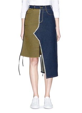 Main View - Click To Enlarge - JINNNN - Asymmetric denim and waffle textured skirt