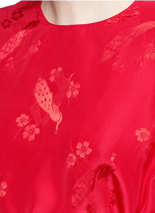 Detail View - Click To Enlarge - MS MIN - Oversized obi belt peacock jacquard silk tunic