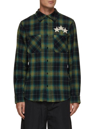 Main View - Click To Enlarge - AMIRI - Leather Star Applique Flannel Shirt