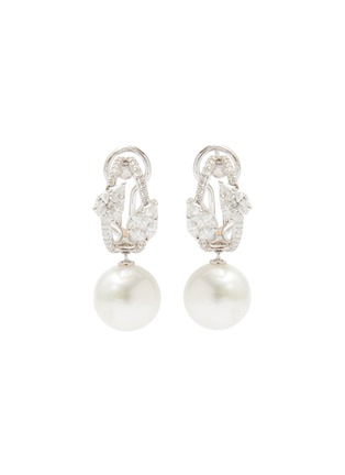 Main View - Click To Enlarge - YOKO LONDON - Diamond Cultured Pearl 18K White Gold Hoop Earrings