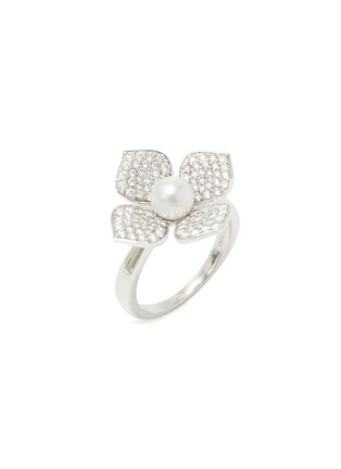 Main View - Click To Enlarge - YOKO LONDON - Petal Diamond Cultured Pearl 18K White Gold Ring — EU 54