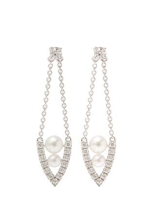 Main View - Click To Enlarge - YOKO LONDON - Sleek Diamond Cultured Pearl 18K White Gold Drop Earrings