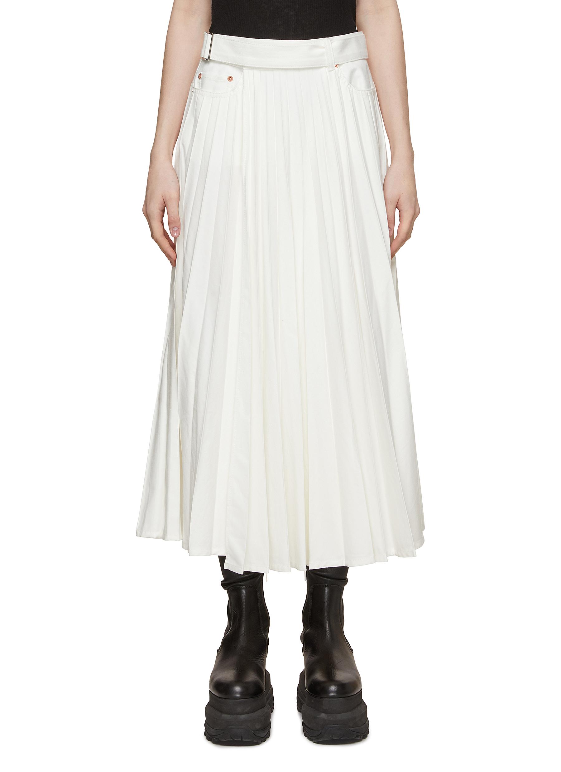 SACAI | Pleated Denim Midi Skirt | Women | Lane Crawford 
