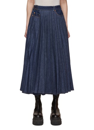 Main View - Click To Enlarge - SACAI - Pleated Denim Midi Skirt
