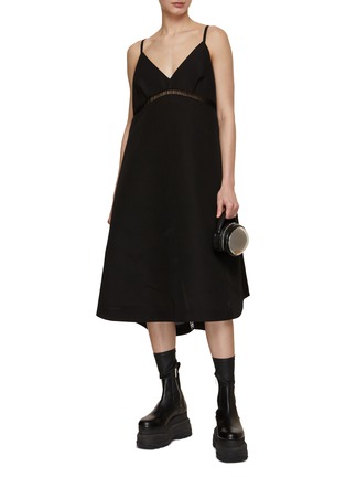 Figure View - Click To Enlarge - SACAI - Strappy X-Back Silk Cotton Midi Dress