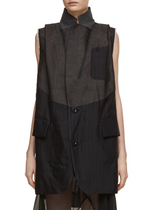 Main View - Click To Enlarge - SACAI - Chalk Stripe Curved Back Long Gilet