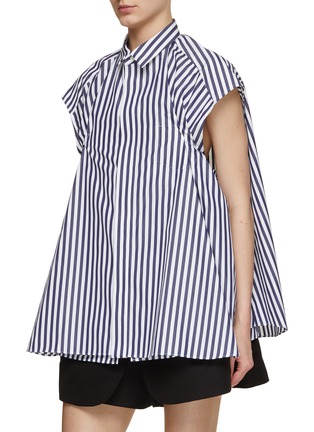 Detail View - Click To Enlarge - SACAI - Inner Layer Cap Sleeve Striped Poplin Shirt