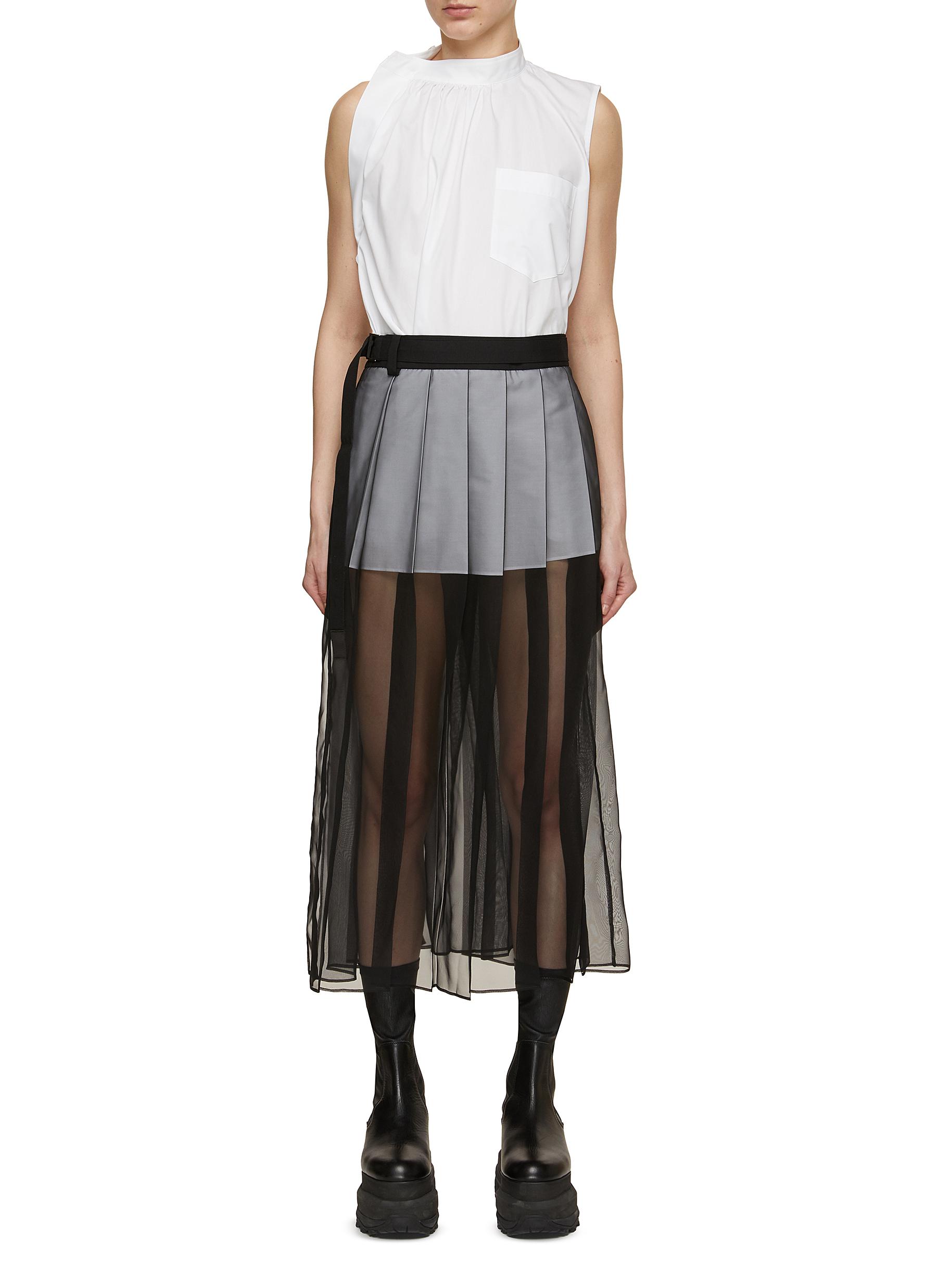 SACAI | Pussybow Poplin Top Chiffon Skirt Dress | Women | Lane 