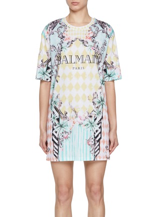 Main View - Click To Enlarge - BALMAIN - Logo Baroque Crewneck T-Shirt Dress