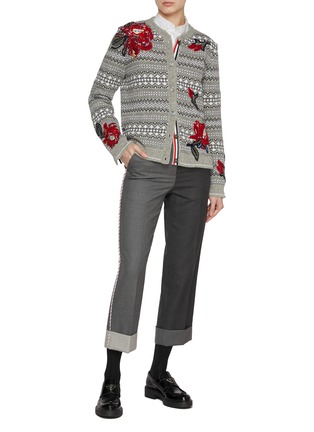 Figure View - Click To Enlarge - THOM BROWNE  - Fair Isle Rose Embroidery Wool Cardigan