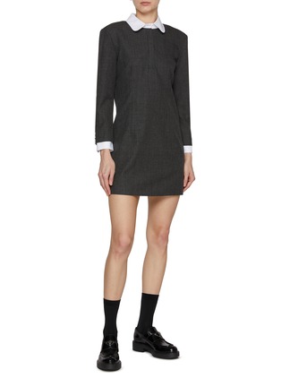 Figure View - Click To Enlarge - THOM BROWNE - Peter Pan Collar Mini Wool Shirt Dress